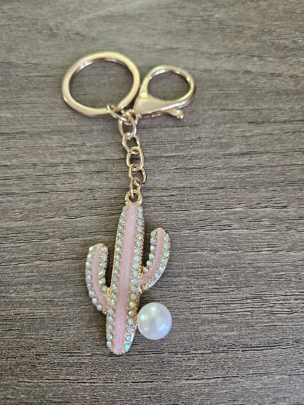 Simply Southern Can Koozie Pink Cactus Keychain with Pearl Accent